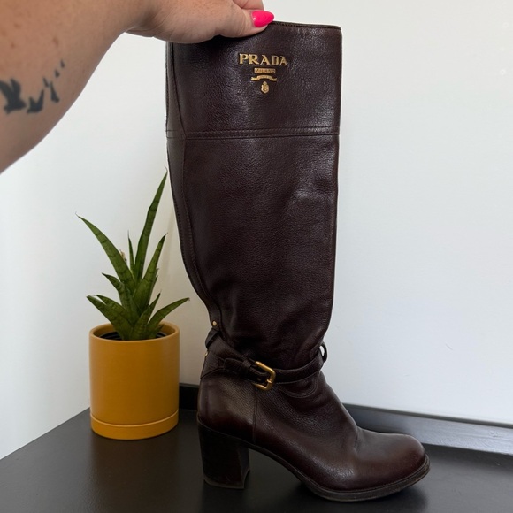 Prada brown leather classic knee high tall riding boots - size 35.5 (US 5.5) - Picture 8 of 12